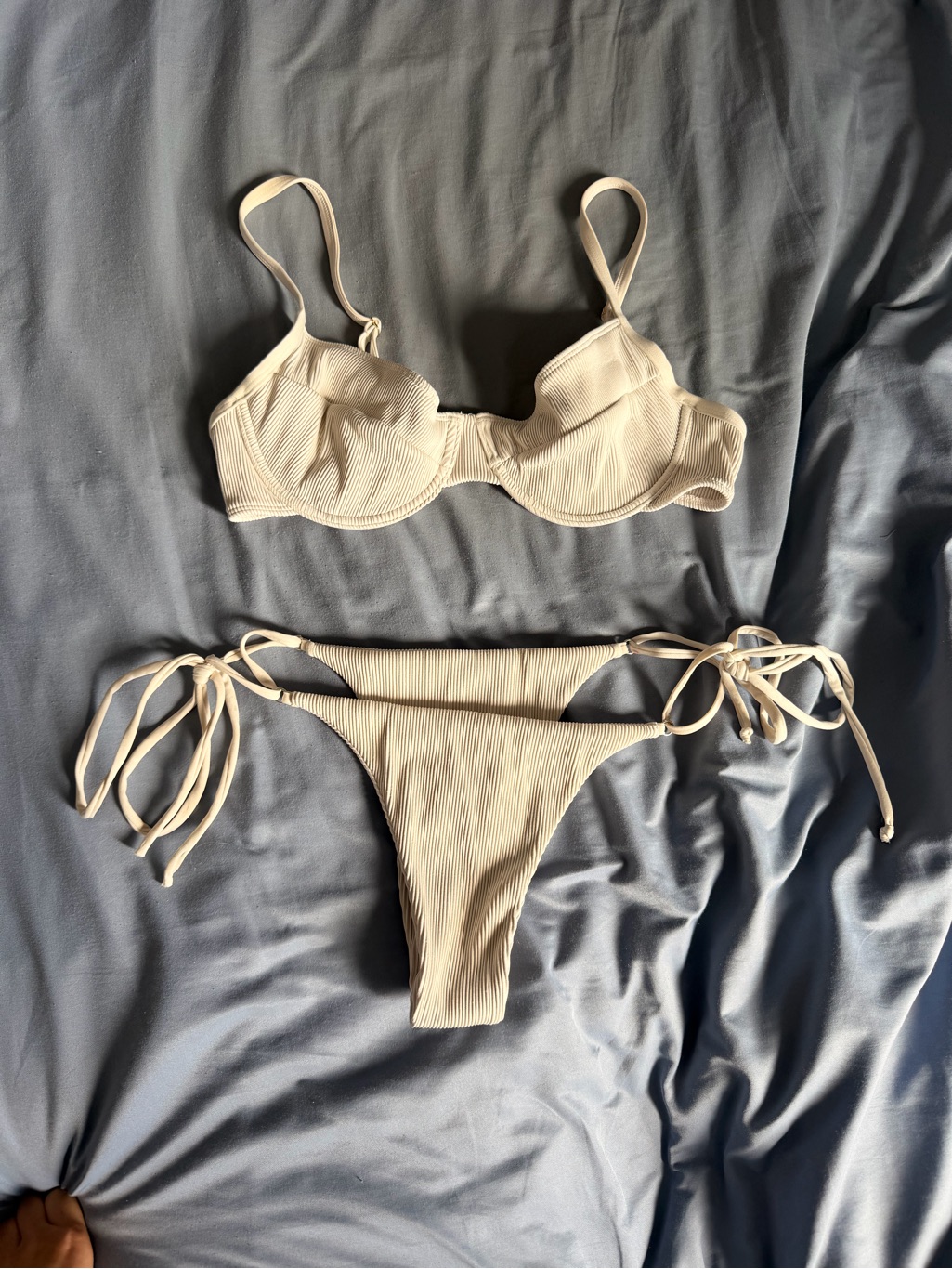 Kulani Kinis Cream Ribbed Tie-Side Underwire Bikini Set